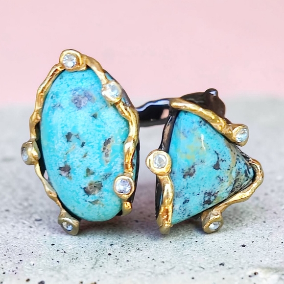 925 Sterling Silver Jewelry - Sterling silver art ring with turquoise stones